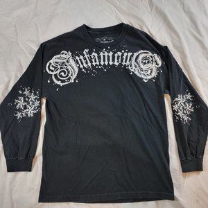 Infamous Mens Large Black Long Sleeve Shirt Stars Made In The USA Comfort